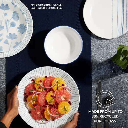 Miniatura 6 de Corelle 6 piezas de platos de vidrio Vitrelle de 8.5" para almuerzo, ligeros, resistentes a los arañazos - Rayas botánicas