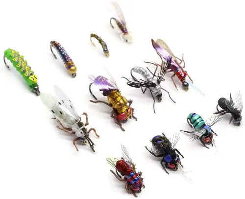 Miniatura 10 de YZD Moscas de pesca con moscas realistas secas y húmedas, ninfa, trucha, kits de señuelos para atar a mano, 12/26/48 piezas.. Kit 4-Cicada 12pcs