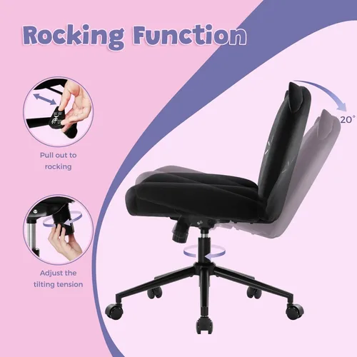 Miniatura 4 de IWMH Silla de escritorio de oficina sin brazos con ruedas, silla de computadora ergonómica de patas cruzadas con acolchado de tela, sillas de Negro