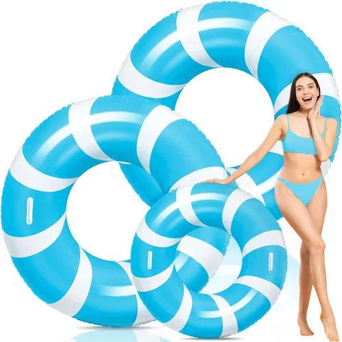 WinnerWhy 2 anillos de natación grandes azules con asas de 47.24 pulgadas, tubo inflable clásico a rayas para piscina inflable para adultos,