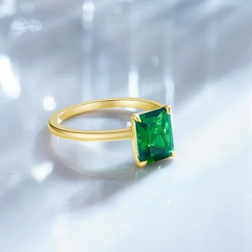 Miniatura 7 de Anillos de compromiso de plata de ley 925 de 3 quilates para mujer, diseño solitario de esmeralda verde, anillos de promesa simples para ella