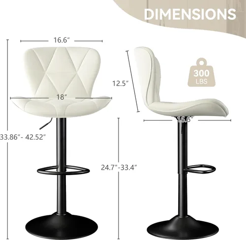 Miniatura 5 de Juego de 2 taburetes de bar, taburetes giratorios ajustables, taburetes de mostrador de altura de barra con respaldos de cuero sintético para isla