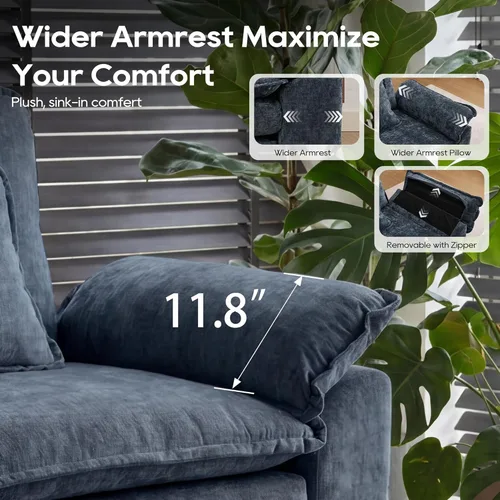 Miniatura 6 de URRED Cloud Couch Sofá Seccional Modular, Sofá Moderno en Forma de U de Asiento Profundo de 157", con 2 Otomanas y Almohadas, Sofás de Chenilla Azul