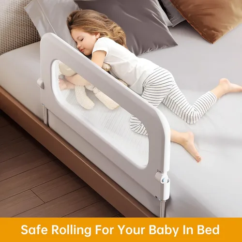 Miniatura 8 de Barandilla de protección para cama de bebé para niños pequeños, altura ajustable de 32 pulgadas, barandilla de cama abatible, barandilla lateral