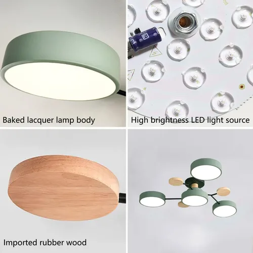 Miniatura 3 de Lámpara de techo LED regulable de 6 luces, 32 pulgadas, moderna lámpara de techo de madera de 48 W para sala de estar, dormitorio, cocina, 3000
