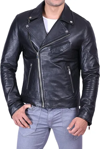 Miniatura 5 de Chaqueta Hombre - Cafe Racer Real Lambskin Leather Motorcycle Biker Jacket