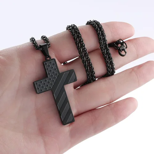 Miniatura 4 de DuoDiner Collar de cruz de 24 pulgadas para hombres, niños, niños, versículo bíblico, colgante de bandera estadounidense, bautismo, joyería