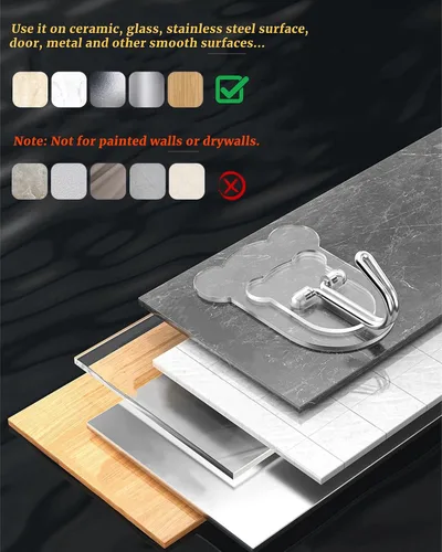 Miniatura 7 de 10 ganchos adhesivos resistentes de 10 libras máximo, ganchos de pared transparentes e impermeables para baño, ducha, cocina, oficina, sin daños
