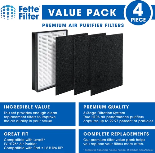 Fette Filter - Juego de filtros de repuesto para purificador de aire premium, compatible con purificador de aire Levoit LV-H126 (1 Hepa 3 de carbono)