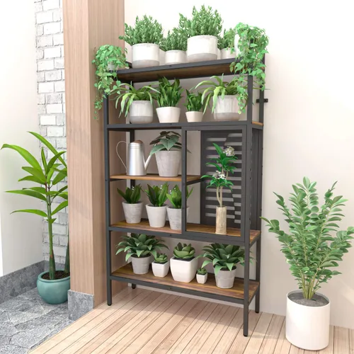 Miniatura 6 de Weehom Estantería industrial ajustable de 5 niveles, estantería de madera moderna con marco de metal estable, estantes de almacenamiento abiertos