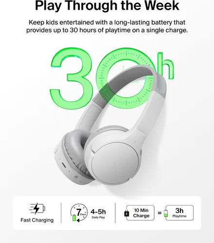 Miniatura 3 de Belkin SoundForm - Miniauriculares inalámbricos para niños con micrófono incorporado, 30 horas de reproducción, pegatinas divertidas y estuche