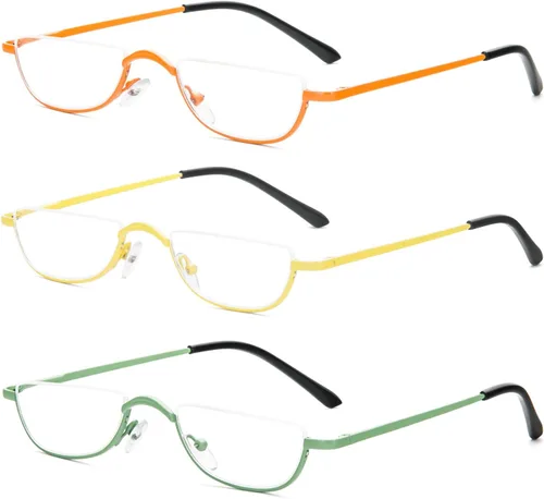Miniatura 8 de Lentes de lectura de media montura de metal, con bisagra de resorte y bolsa de cuero para hombres y mujeres