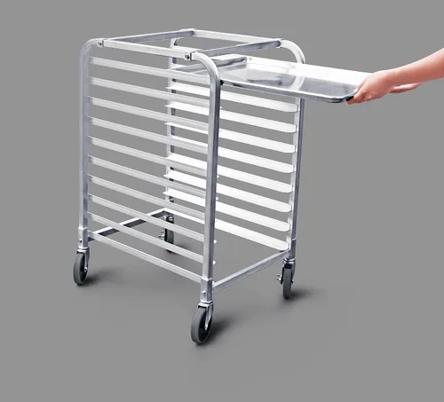 Miniatura 8 de New Star Foodservice 36510 Estante para Bandejas/Moldes para Bollos de Aluminio de Grado Comercial de 10 Niveles, 26" L x 20" A x 38" Al con Ruedas