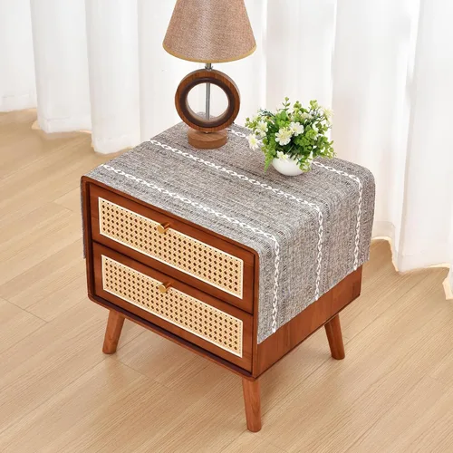 Miniatura 18 de NEWISHER Mantel cuadrado pequeño bordado rústico de 20 x 20 pulgadas, mantel de tela jacquard a rayas lavable para mesa de comedor para mesita
