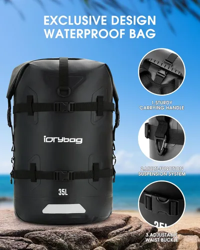 Miniatura 3 de IDRYBAG Mochila impermeable para viajes, kayak, canotaje, natación, embarque flotante de remo - Bolsa seca sumergible 35L/55L/85L
