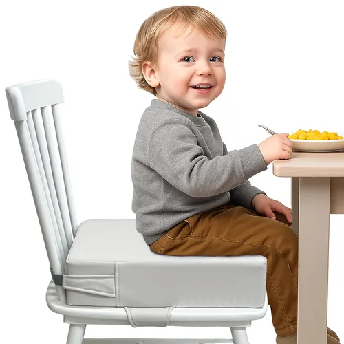 Miniatura 9 de Asiento elevador para mesa de comedor para niños pequeños, cojín lavable de poliuretano con correas dobles de seguridad, parte inferior Gris