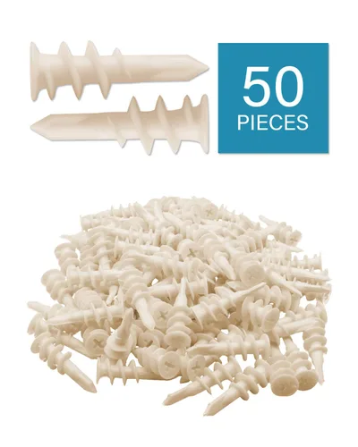 Miniatura 5 de IMScrews Juego de 100 anclajes de plástico autoperforantes para paneles de yeso con tornillos, kit de anclajes de pared con 50 tornillos/50 anclajes