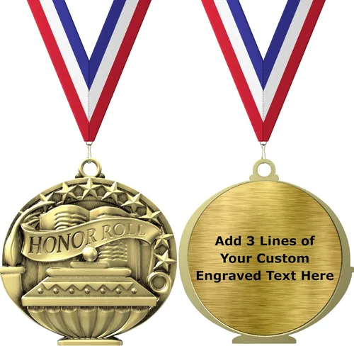 Miniatura 4 de Express Medals Pack of 10 (or More) Engraved Scholastic Honor Roll Award Medals with RWB Neck Ribbons
