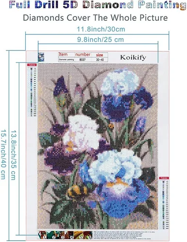 Miniatura 4 de Koikify Kits de pintura de diamantes 5D para adultos, taladro redondo completo, pintura de flores, punto de cruz 5D, arte de resina, cuentas de Flor