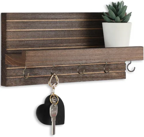 Miniatura 11 de Lwenki Soporte decorativo para llaves de pared con estante, estante de entrada con ganchos para correas, chaquetas y gafas, colgador de entrada