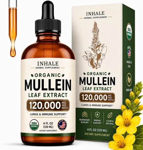 Inhale Gotas de gordolobo para pulmones – Extracto orgánico de hoja de gordolobo USDA para pulmones y limpieza bronquial – Alivio de moco y