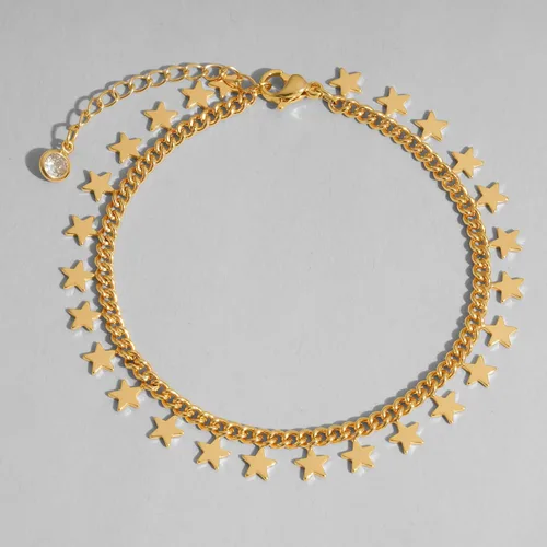 Miniatura 6 de Dremmy Studios Pulsera de oro para mujer, chapada en oro de 18 quilates, delicado clip de circonita cúbica, disco de moneda, estrella, cable