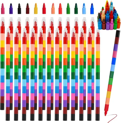 24 lápices de colores apilables para construir, lápices de arco iris apilables para niños, lápices apilables para niños, crayones coloridos