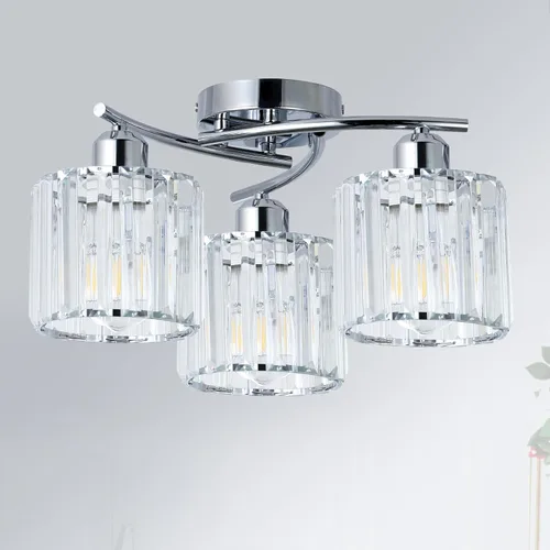 Miniatura 15 de PAUFUL Lámpara de Techo Semiempotrada de Cristal, Lámparas de Techo Modernas de 3 Luces Cerca del Techo, Lámparas de Cocina Negras con Pantalla