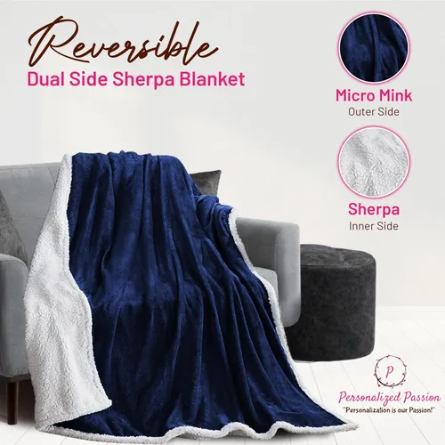 Miniatura 3 de Manta Sherpa personalizada, manta reversible personalizada con micro visón y lana de cordero sintética, manta para cama y sofá, color rosa
