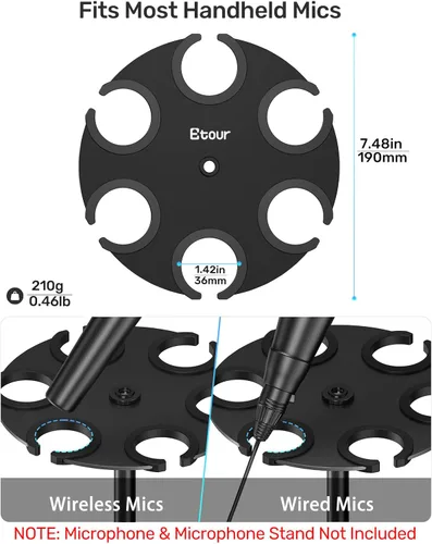 Miniatura 6 de Soporte para micrófono múltiple de hasta 6 micrófonos, soporte de micrófono de aluminio para micrófonos inalámbricos e inalámbricos, se monta