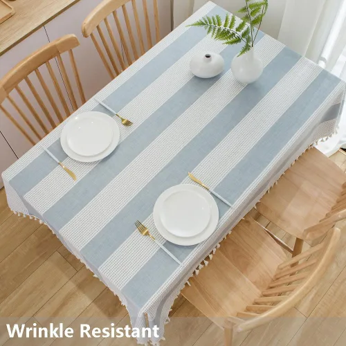 Miniatura 2 de TruDelve Mantel de Algodón a Rayas Azul Claro y Blanco Cuadrado para Mesa de Exterior Mantel de Tela Lavable para Cubierta de Mesa de Cartas
