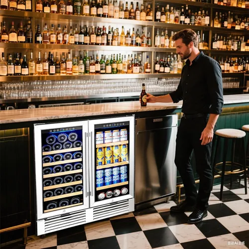 Miniatura 9 de BODEGA COOLER - Enfriador de bar trasero con 2 puertas de vidrio, refrigerador de bebidas debajo del mostrador de 76 cm, refrigerador comercial