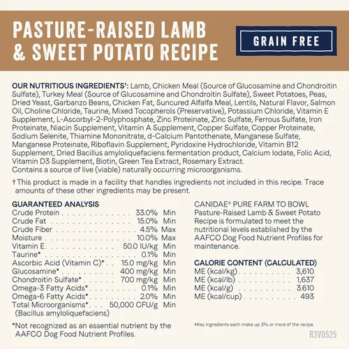 Miniatura 9 de Canidae Pure Farm to Bowl - Alimento seco para perros con cordero criado en pastos y batata, sin granos, 4 libras