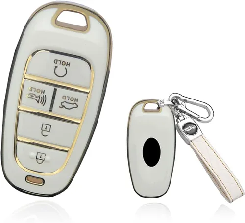 SANRILY Golden-Edge - Funda para llavero de 5 botones para Hyundai Sonata Tucson 2022 2021 2020 Santa Fe Santa Cruz, funda de protección completa