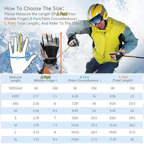 Miniatura 6 de Guantes de esquí, guantes de nieve impermeables y transpirables más cálidos para clima frío, se adaptan tanto a hombres como a mujeres, para padres