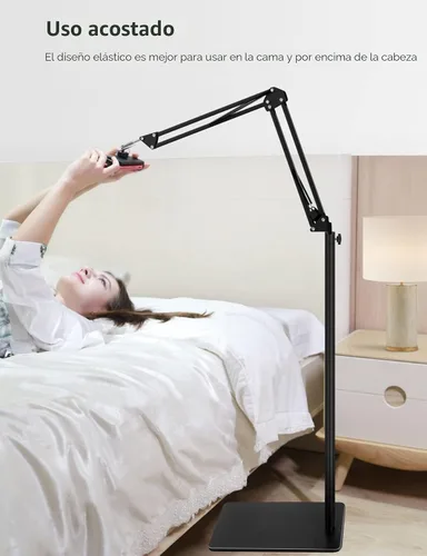 Miniatura 2 de BluuSuuk Soporte para Tablet en Piso con Base de Doble Peso, Montura para Cama y Teléfono con Brazo Ajustable y Extensible, Compatible con iPad Mini