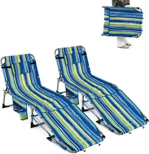 Miniatura 14 de Goplus Silla de bronceado con agujeros para brazos faciales, silla portátil para tomar el sol con respaldo de 4 niveles y almohada para la cabeza