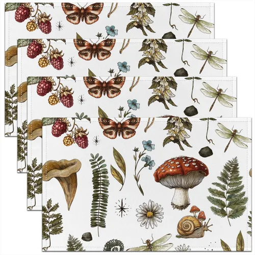 Miniatura 24 de Juego de 4 manteles individuales con diseño de hongos salvajes, acuarela, plantas naturales, decoración de plantas, para niños, adolescentes