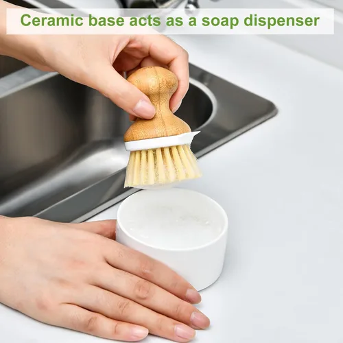 Miniatura 5 de SUBEKYU Cepillo de Bambú para Platos, Cepillo Fregador de Platos de Cocina con Dispensador de Jabón, Cepillo Natural de Madera para Lavar