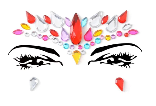 Miniatura 24 de 32 piezas de gemas faciales (diseños aleatorios) autoadhesivas con purpurina para tatuaje, gemas para festivales, fiestas rave, maquillaje corporal