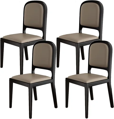 Miniatura 16 de Leather Seat Dining Room Chair with Back, Wooden Dining Chairs Set Kitchen Chair, Dining Room Chairs Armless Seat for Kitchen Living Room Black+khaki