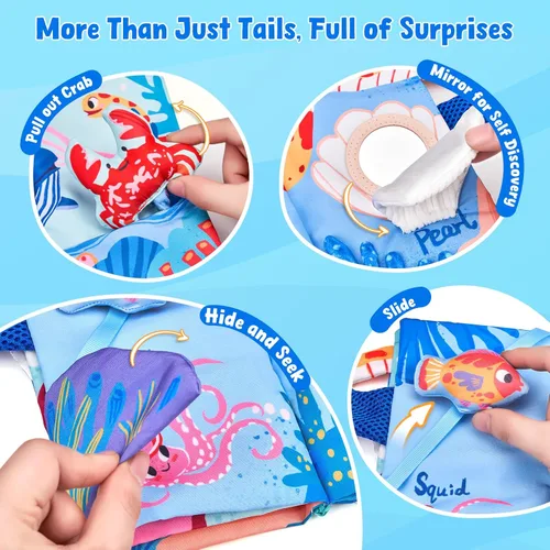 Miniatura 5 de JoyCat Ocean Libros de Bebé Juegos 0-6 Meses, Libros de Tela para Baby Shower Regalos para Recién Nacidos para Niños Niñas Relleno de Medias, Libro