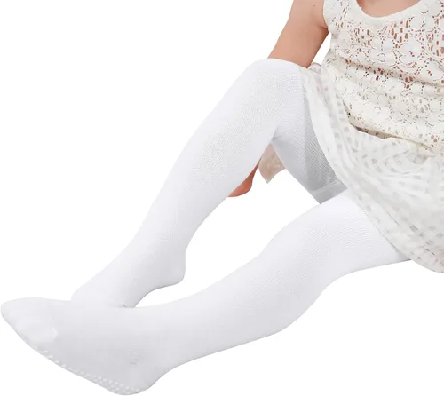 Miniatura 4 de Zando Mallas de algodón para bebés y niñas, acogedoras mallas de agarre antideslizantes para bebés, mallas de punto sólido, medias cálidas