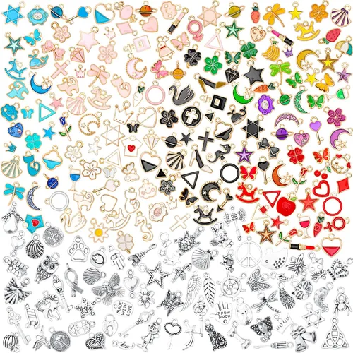 Miniatura 17 de SANNIX 350 piezas al por mayor de lote de joyería para hacer abalorios surtidos colgantes para bricolaje, collar, pulsera, pendientes, suministros