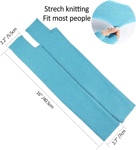 Miniatura 16 de Facecozy Calentadores de brazos para mujer, mezcla de lana de cachemira, guantes largos sin dedos para mujer, guantes para clima frío con agujero