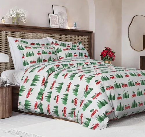 Miniatura 14 de Juego de funda de edredón de Navidad tamaño individual, funda de edredón extra suave con 1 funda de almohada, ropa de cama navideña con cierres