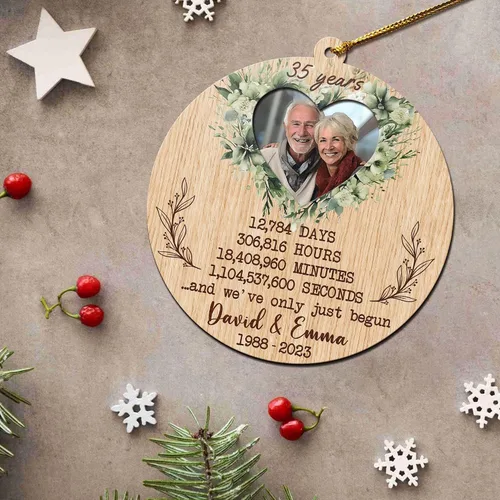Miniatura 7 de V VIBEPY Adornos personalizados para parejas, adorno de aniversario 2023, 3.5 pulgadas, adornos de 3 capas, decoraciones de 35 aniversario