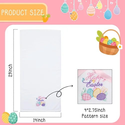 Miniatura 3 de Juego de 2 toallas de mano de Pascua 100 % algodón bordadas con diseño de conejo de Pascua decorativo para baño, cocina, juego de 2 toallas de 14 x