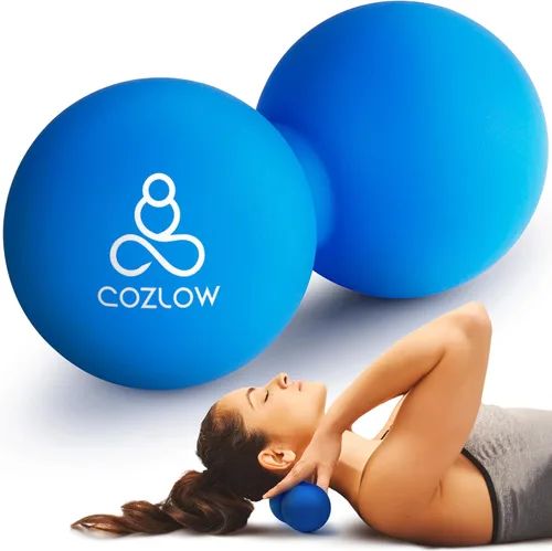 COZLOW Bola de masaje de silicona doble lacrosse - Azul cobalto - Rodillo de punto de activación de maní para movilidad, terapia de tejido profundo,