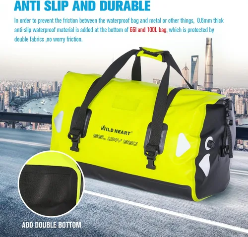 Miniatura 3 de WILD HEART Bolsa de lona impermeable para motocicleta, PVC500D, doble parte inferior, con correas de cuerda y bolsillo interior, 40L, 66L, 100L, 66L